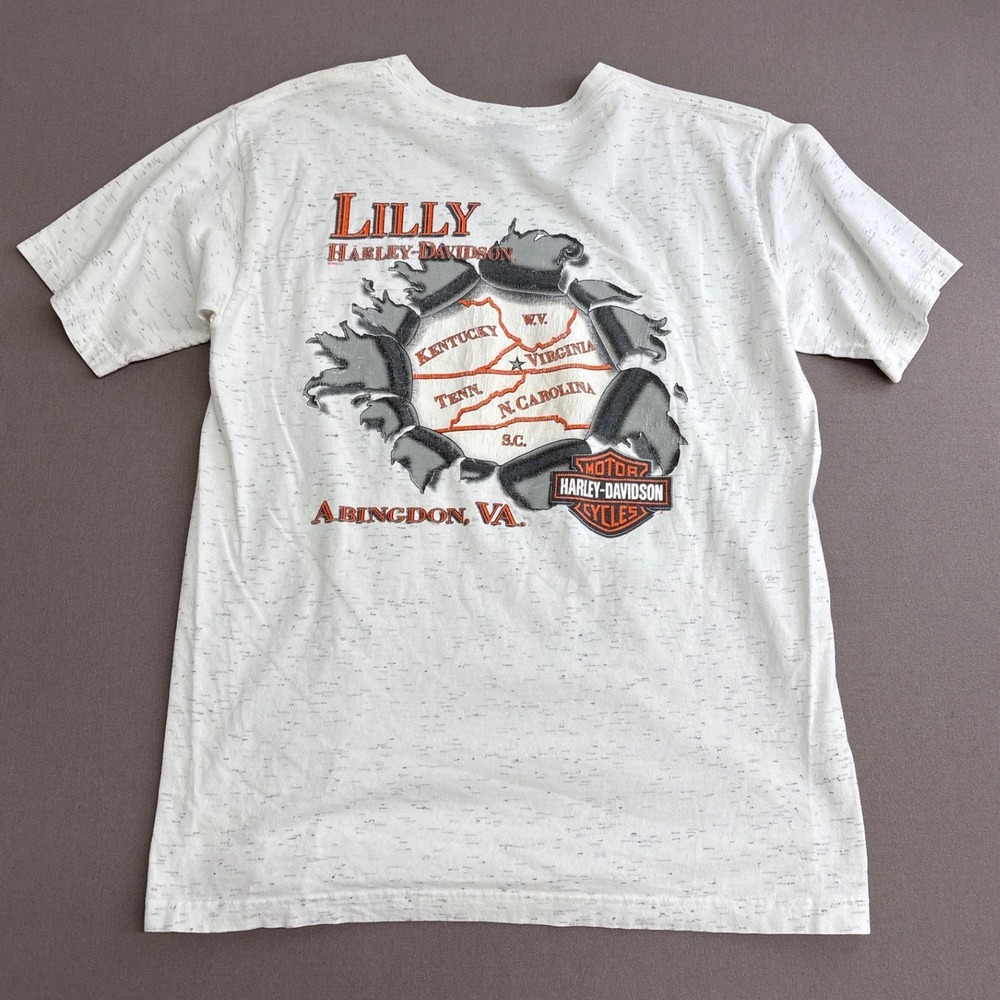 Harley-Davidson Lilly Abingdon VA Pocket T-Shirt White Speckled Mens L Holoubek